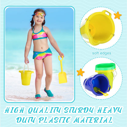 Didaey 7.5 Inch Beach Buckets and Shovels Plastic Sand Pails Castle Building Sand Shovel for Boys and Girls Summer Beach Toys Party Favors(12 Set)