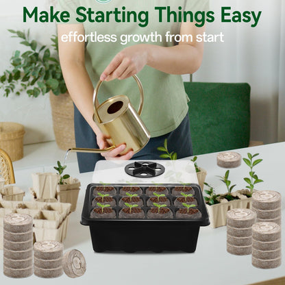 Halatool 4 Pack Seed Starter Tray with 50 PCS Peat Pellets, 48 Cells Black Seeding Starter Trays for Organic Seed Starter Soil Pods for Planting Vegetables Plants Flowers - Starting Seeds Kit