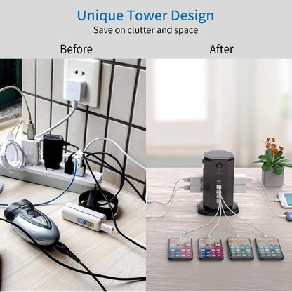 NTONPOWER Desktop Power Strip and Tower Power Strip with USB Bundle, Black Extension Cord for Home, Office, Dorm Essential