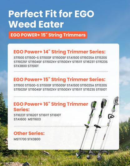 18 Pack (AL2420PD) Twisted Trimmer Lines Compatible with All EGO 15” String Trimmers, 0.095" 252FT Replacement Trimmer Line for EGO Weed Wacker, Dual Color Pre-Cut Heavy Duty Line for EGO Weed Eater