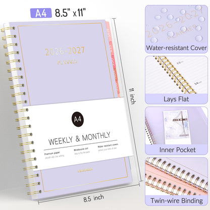 Aug 2026 - Dec 2027 Planner, Forvencer 17 Month Academic Planner 2026-2027, 8.5" x 11", Calendar Planner Weekly and Monthly, Daily Agenda Book, College School Supplies for Student Teacher, A4, Beige