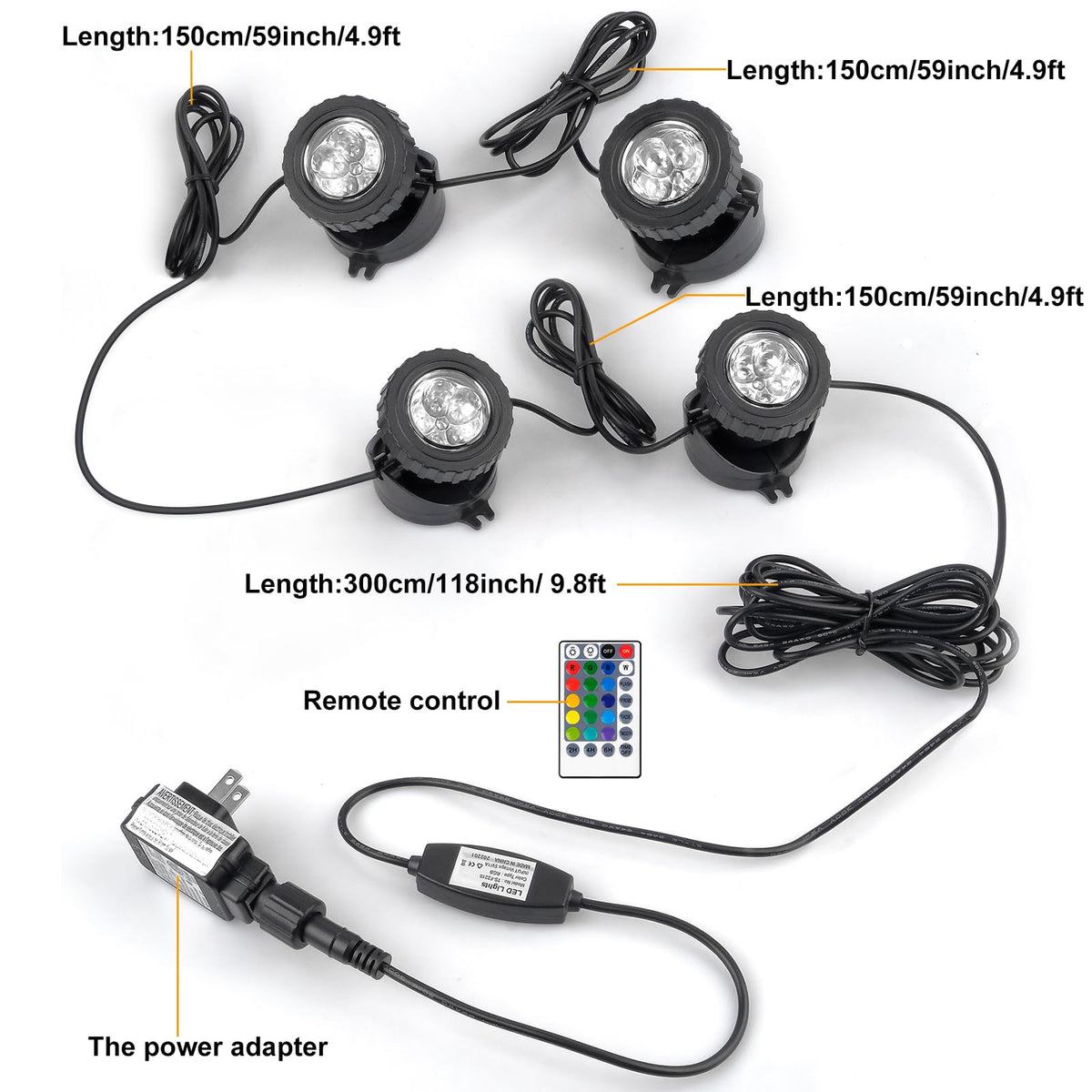 CREPOW RGB Pond Lights with Timer, LED Underwater Submersible Colorful Landscape Spotlights, 98ft Remote Control IP68 Waterproof Fountain Lights for Fish Aquarium Tank Garden Yard Pool (Set of 4)
