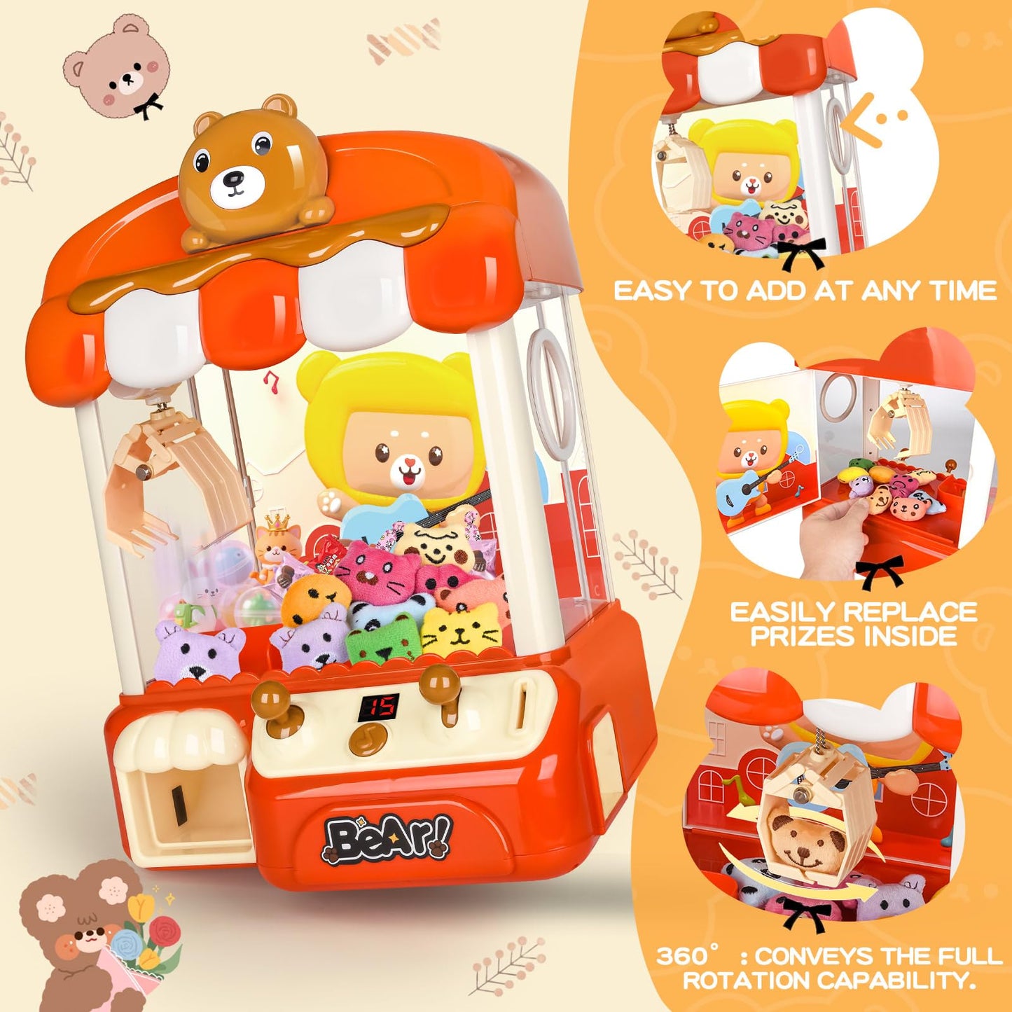 nicknack Large Claw Machine for Kids with Toys Inside,Arcade Size Toys for 3 4 5 6 7 8 Years Old Girls,Mini Prize Toys for Boys,Christmas Birthday Gifts for Kids,Includes Coins & Mini Toys