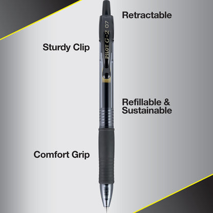 Pilot G2 Premium Gel Pens, Black Pens, Fine Point 0.7 mm, Tub of 48, Black