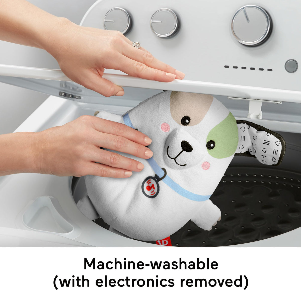 Fisher-Price Baby Toy Calming Vibes Puppy Soother Plush Portable Sound Machine with Vibrations for Newborns 0+ Months