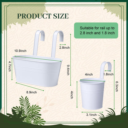 Romooa 16 Pcs Hanging Flower Pots Planters for Outdoor Metal Iron Wall Flower Planter Baskets for Railing Fence Balcony Garden Yard Home Indoor Decoration with Detachable Hooks(White)