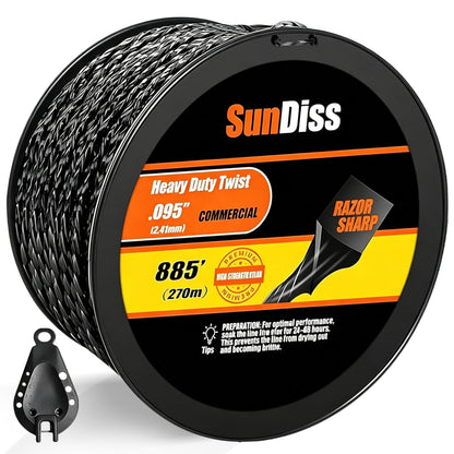 SunDiss 885ft 0.095" Trimmer Line Cutting String Replacement for Echo Black Diamond Trimmer Line 330095073/330095071, Fits for Medium to Heavy Grass and Weeds, with Built-in Line Cutter