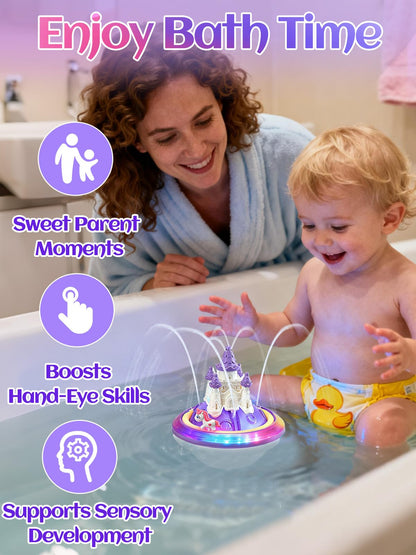 Light up Baby Bath Toys Birthday Gifts- LED Color-Changing Lights & Automatic Water Spray, Fun Bathtub Water Toys for Kids Ages 1-3 Toddlers, Purple
