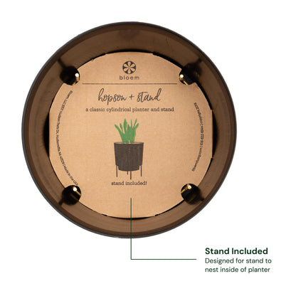 Bloem Hopson Decorative Resin Cachepot with Metal Stand, 10" Indoor and Outdoor Planter with Gold Metal Stand, Black