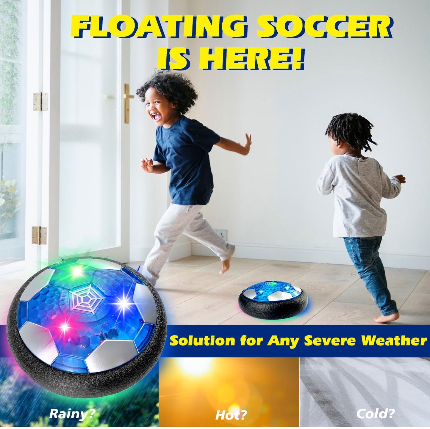 Foneso Hover Soccer Ball Toys for Boys Age 3-12, LED Light Up Air Floating Soccer Ball, Indoor Outdoor Active Play Toy, Birthday for Kids Toddlers Teens (2 in 1 Set)
