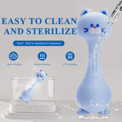 Baby Rattle Teething Toys Cat Silicone Teether Rattles for Baby 0-12 Months Food Grade Silicone (Blue)