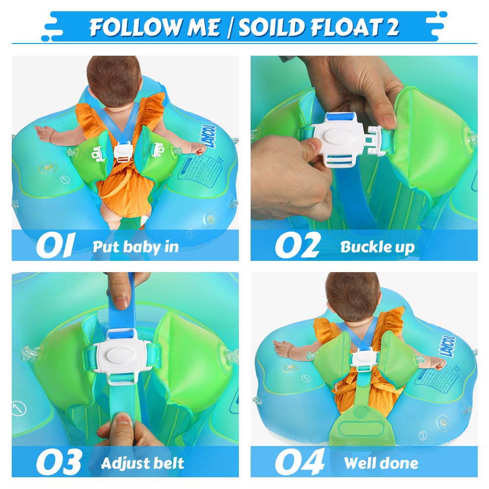 LAYCOL Baby Pool Float with Canopy UPF50+, 5 Point Safety Buckle No Flip Over, Inflatable Toddler Floaties Infant Pool Floats with Double Air Chambers, Baby Beach Essentials/Traval for 3-36M Blue L
