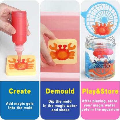 Magic Water Elf Toy Kit - Magic Gel Water Pets with Aquarium Bottle - Make Your Own Squishies Crafts Toys - Crafts Kit for Kids Christmas Gifts Birthday for Girls Boys Age 6 7 8 9 10 Years Old