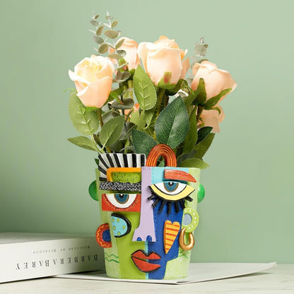 BJVF Mint Green Abstract Face Planter Pot/Picasso Flower Pot, Unique Head Planters for Indoor Plants, Abstract Face Decor, Picasso Pots for Home Decor (Large)