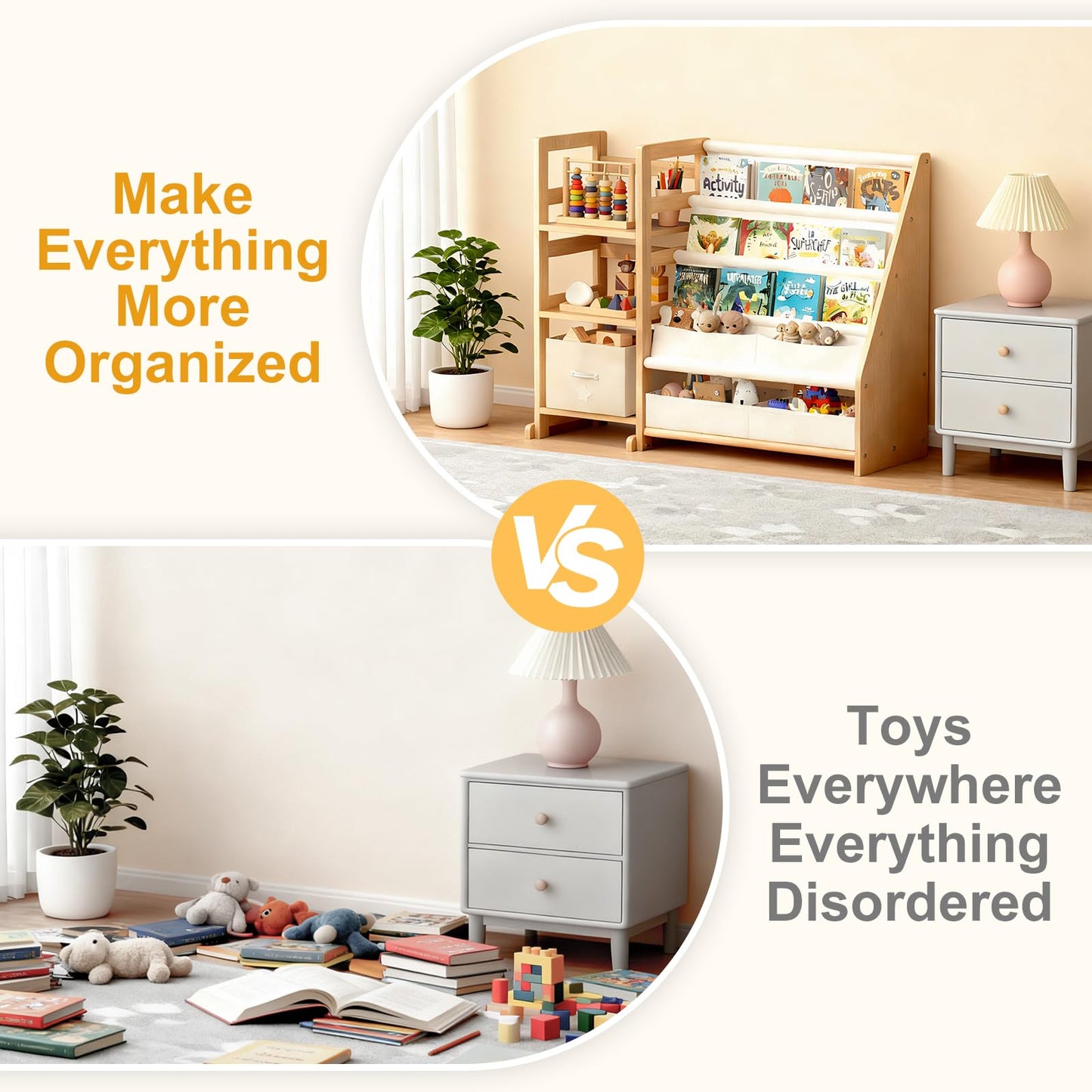 CACEJO Kid Bookshelf and Toy Storage Organizer - White 3 Tier Wooden Kids Book Shelf for Kids Rooms, Toddler Bookshelf Baby Bookcase for Nursery Class Room, Play Room- Cream White