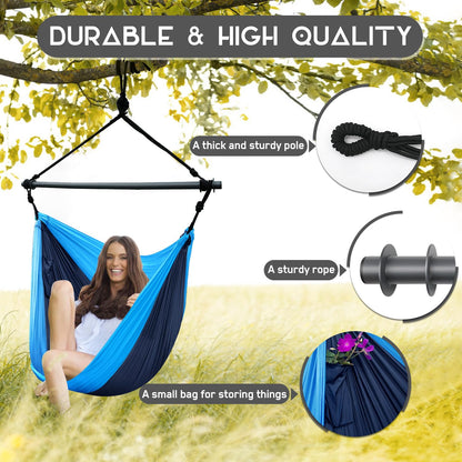 Hammock Chair, Portable Outdoor Hanging Rope Swing, Max 500 Lbs, Collapsible and Lightweight Nylon Parachute Hammocks Chair for Indoor, Backpacking, Travel, Backyard, Patio, Hiking (Navy,Blue)