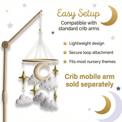Emmnnic Baby Mobile for Crib - Handmade Modern Boho Baby Mobiles for Bassinet Felt Nursery Mobile Gender Neutral - Gold Moon and Stars - Girl Cribs Decorations