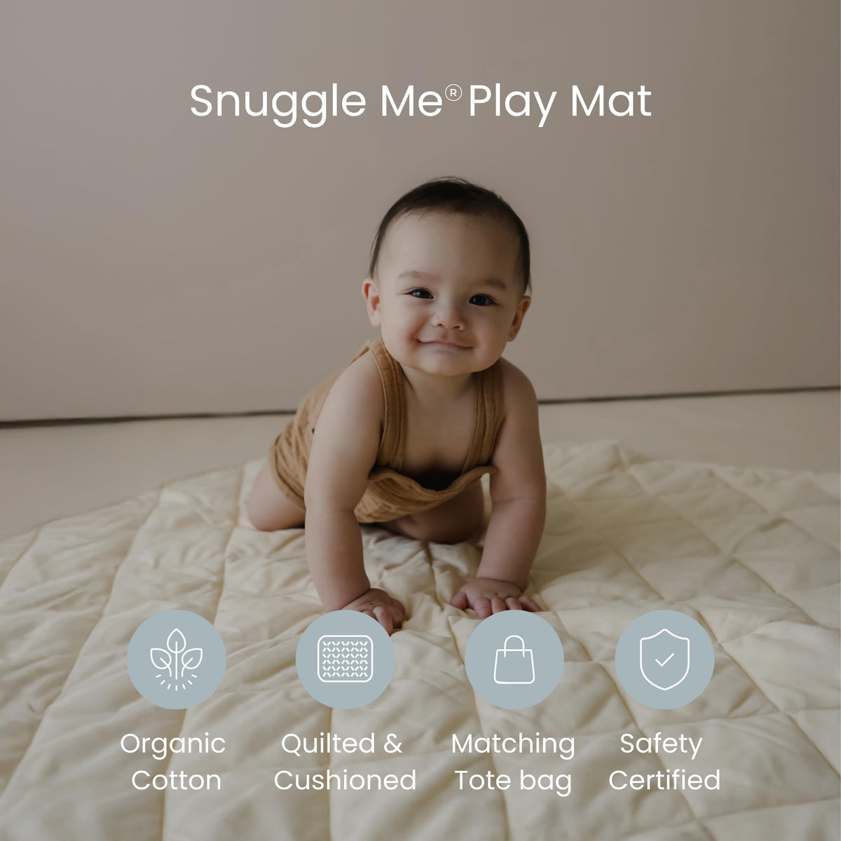 Snuggle Me® 2-in-1 Baby Play Mat - 100% Organic Cotton Baby Mat for Floor Play, Quilted, Foldable Playmat with Matching Tote Bag Included, Safety Certified & Machine Washable (37" x 37") - Slate