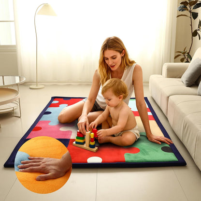 Halaluxe Baby Play Mat 60"x80" Extra Thick (1.4") | Memory Foam Crawl Mat for Infants & Toddlers | Non-Slip | Waterproof | Tummy Time | Puzzle Print Floor Rug
