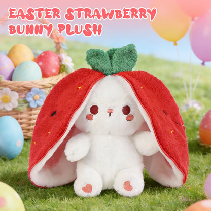 Emoin Bunny Stuffed Animal Reversible Cuddle Strawberry Bunny Plush Transformed Rabbit Toy Plush with Zipper Easter Bunny Plushies Gifts for Baby Boys Girls-7Inch
