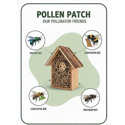 Redwood Mason Bee House - Solitary Bee Hotel & Wooden Pollinator House | Leafcutter Bee Hive with Easy-Hang Jute Rope | Weatherproof Insect Hotel & Outdoor Garden Decor for Pollinators
