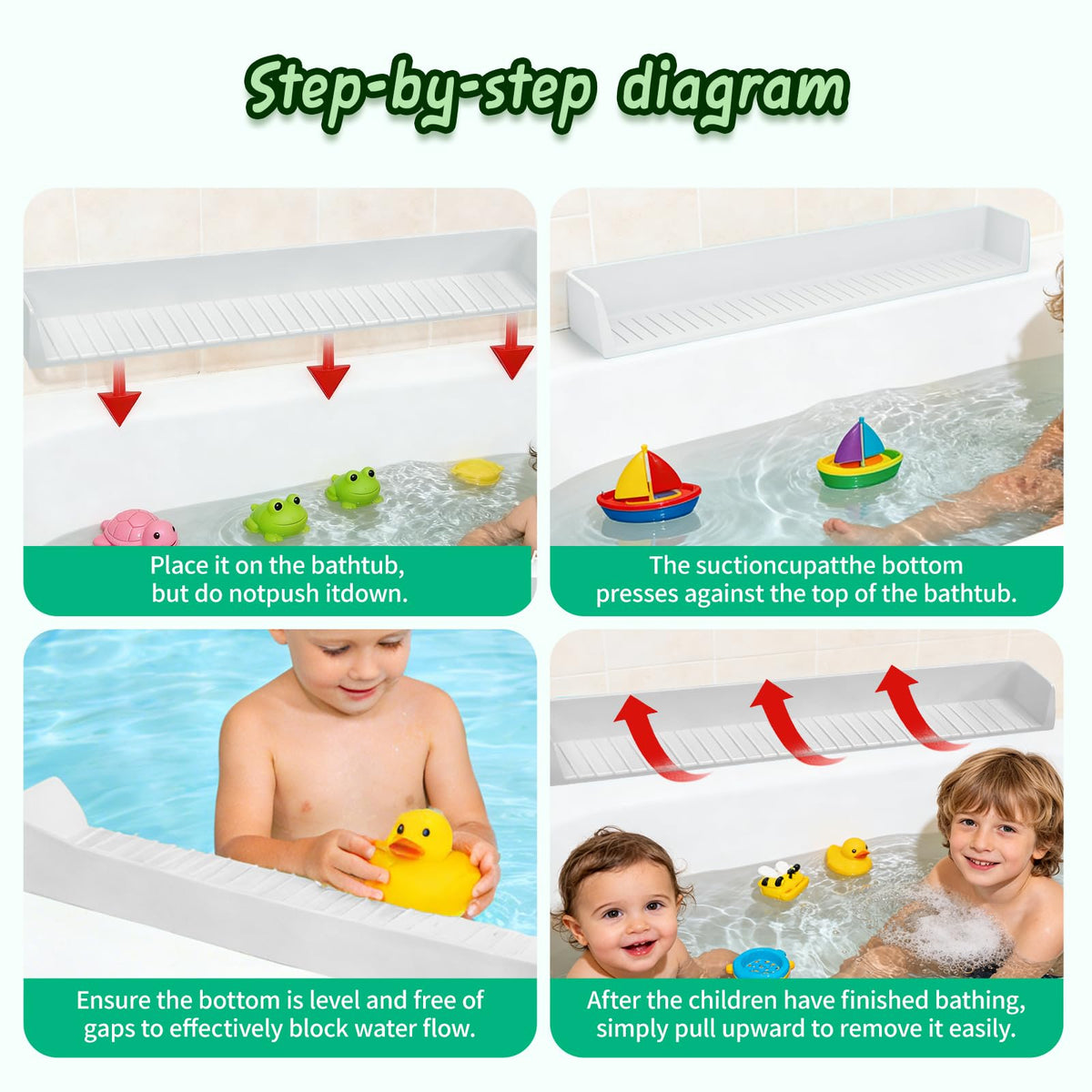 Splash Guard for Bathtub Kids - Silicone Bathtub Splash Guard with 11 Suction Cups, Bath Tub Play Shelf for Kids & Toy Holder, Prevent Water Spill in Bathroom, Fun Bath Time for Toddlers Baby(grey)