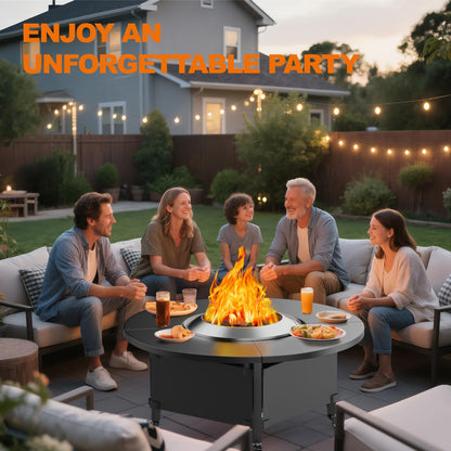 Fire Pit Surround Tabletop for Solo Stove Bonfire,Foldable Surround Table with Wheels for Safety & Easy Clean,42" Powder-Coated Steel Wood Burning Stove Surround Table Top,Accessories for Solo Stove