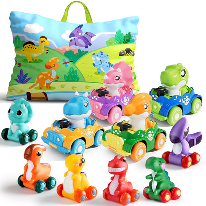 ALASOU 10 PCS Dinosaur Car Toys for 1 Year Old Boy with Playmat/Storage Bag|Baby Toys 1 Year Old Boy Gifts for Toddler Toys 1-2|1st Birthday Gift for Infant 12 18 Months