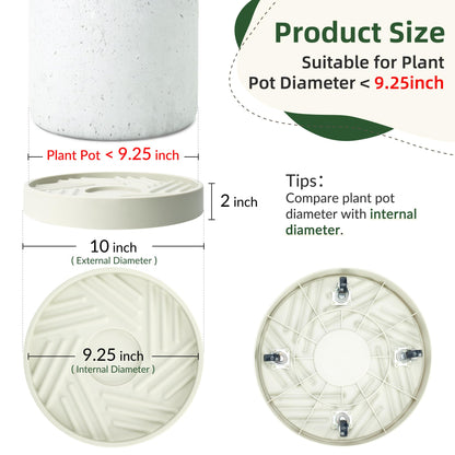 REDHUGO 2PCS Round Plant Caddy with Hidden Wheels, Heavy Duty Rolling Plant Stand Caddy with Wheels, Pot Base for Indoor Outdoor, Beige, 10 inches