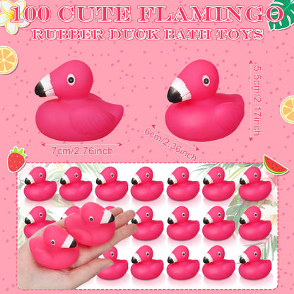 Honoson 50 Pcs Flamingo Rubber Duckies Bulk Pink Flamingos Party Favors Bath Toy Pool Floating Squeak Rubber Ducks for Birthday Party Decoration Baby Shower Cake Decoration Classroom Prizes