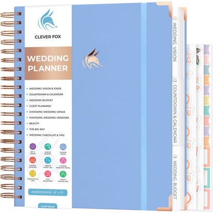 Clever Fox Wedding Planner – Notebook Organizer for Bride – Wedding Planning Binder Book with Pockets – Engagements Gift, 10x11″ (Light Blue)