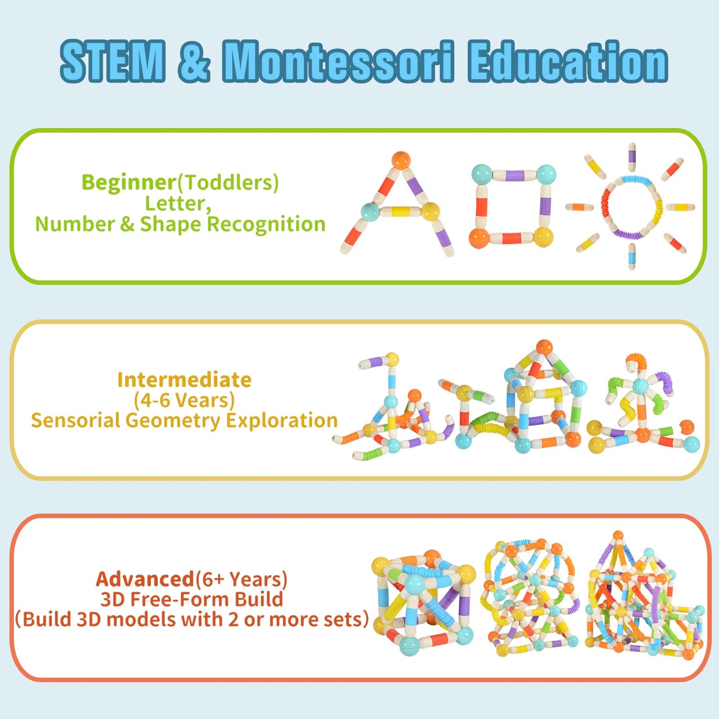58PCS Extendable Magnetic Building Sticks, STEM Educational Montessori Toys for Toddlers 3-5 - Magnet Blocks for Child age 4-7, Sensory Balls and Rods set for Kids Holiday Birthday Gift for Boys Girls