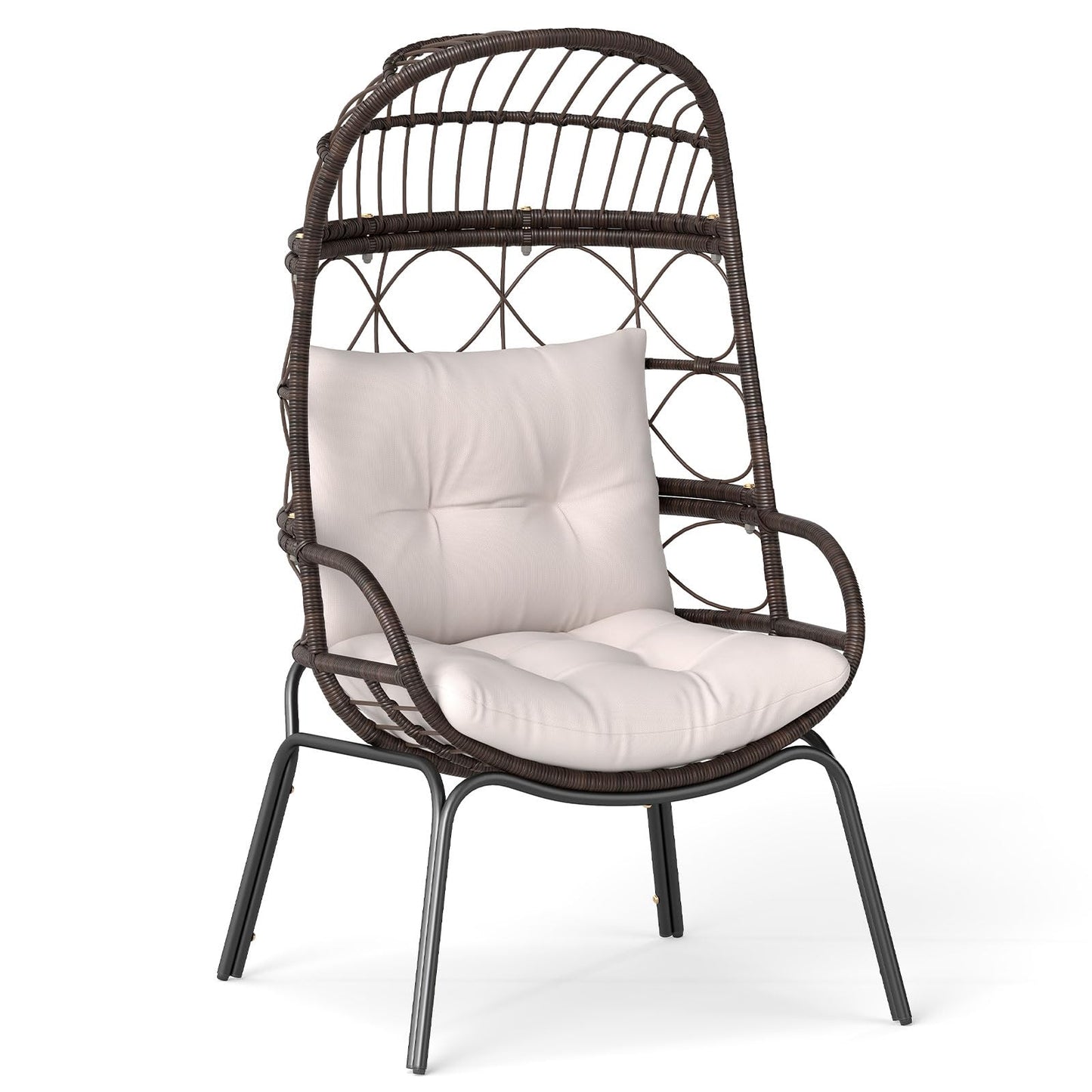 Tangkula Narrow Wicker Egg Chair Outdoor, Patio Rattan Lounge Basket with Seat & Back Cushions, Metal Indoor Outdoor Leisure Sofa Cocoon Chair for Bedroom, Backyard, Balcony, 400 lbs Max Load