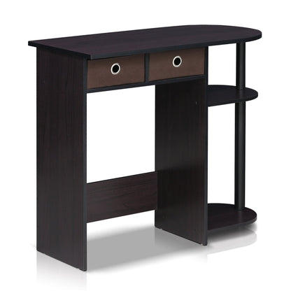 Furinno GO GREEN Desk, 31.5" Wide Gaming Desk with 2 Side Shelves and Storage Bins, Computer Desk, Office Desk for Home Office, Study Room, Dorm, Bedroom, Dark Walnut