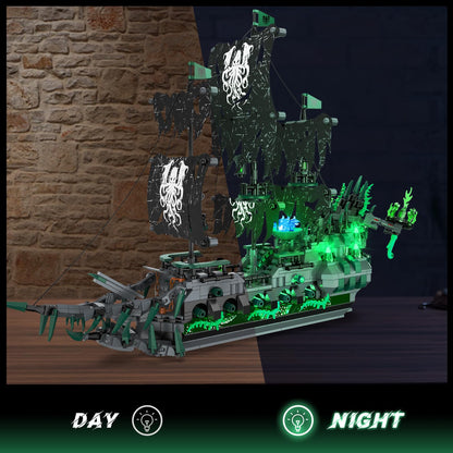 NUTCRACKER Pirate Ship Building Blocks Set with LED Lights, Ghost Ship Flying Dutchman Toy Building Sets for Adults, DIY Sailboat Model Kit for Easter, Halloween, Birthday's Gift (1100 Pcs)
