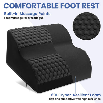 Foot Rest for Under Desk at Work, 3-Tier Foot Stool with Massage Dots and Thick High-Density Foam, Ergonomic Footrest with Washable Cover for Home and Office, Back, Legs & Hip Pain Relief, Black