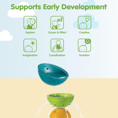 PlanToys® Fountain Bowl Set Montessori Water Play Toys for Toddlers | Sensory Bath & Beach Toy | STEM Toy for 1 Year Old | Eco-Friendly Pouring & Scooping Bowls