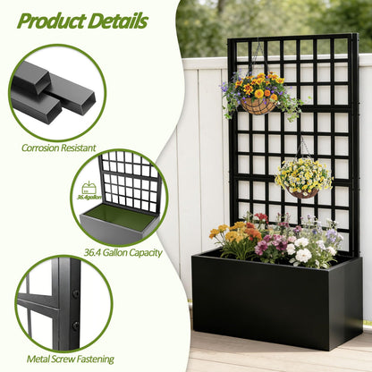 Trellume Metal Planter Box with Trellis - 63"(H)*31.5(L)*15.8"(W) Plastic-Coated Rustproof Trellis Planter, Raised Garden Bed with Trellis, Privacy Screen with Planter Box for Garden, Balcony, Patio