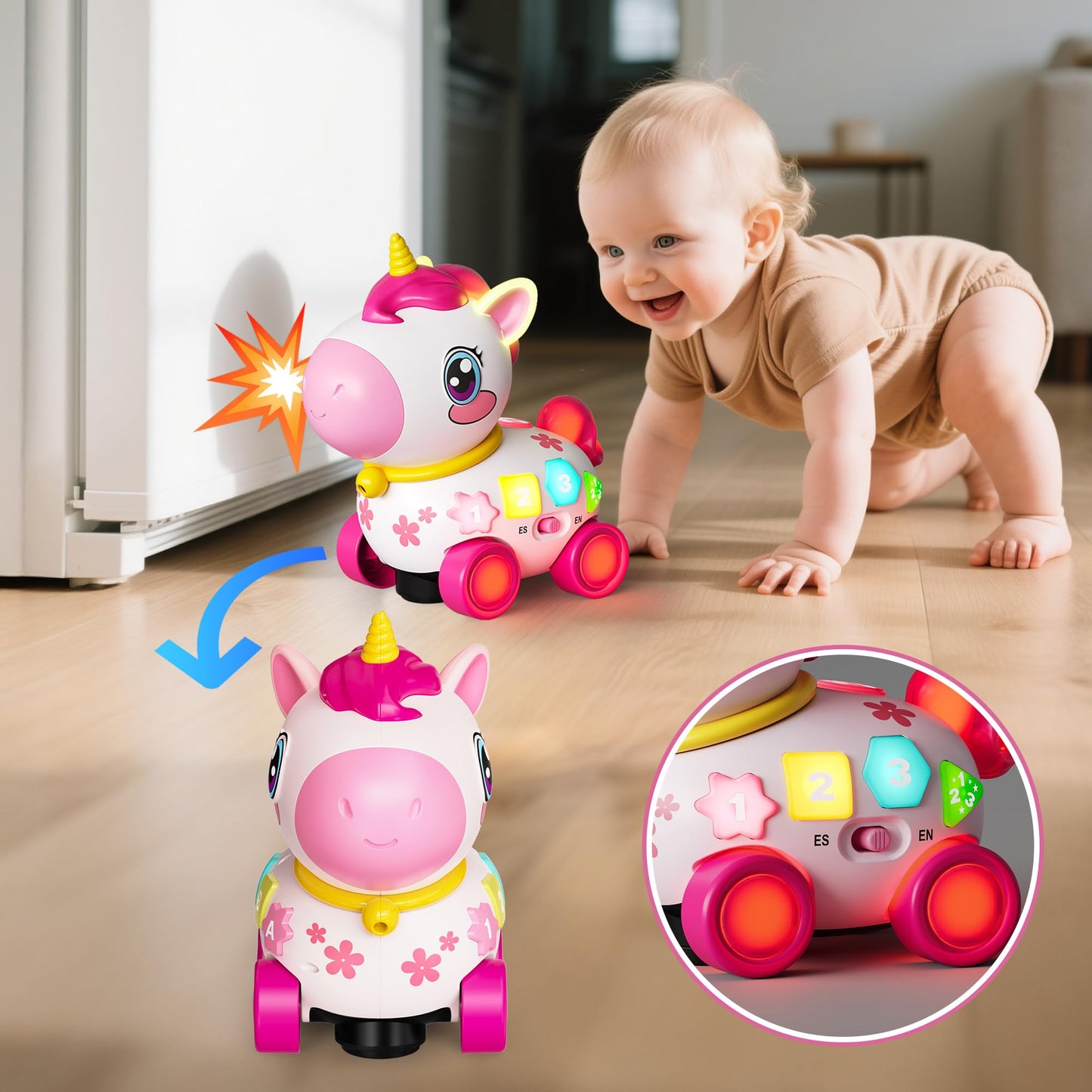 Ingbear Unicorn Toys for 1 Year Old Girl Gifts, Baby Musical Learning Toys 6-9-12-18 Months, Bilingual Educational Toys with Light, Christmas Birthday Gifts for Girl & Boys ﻿