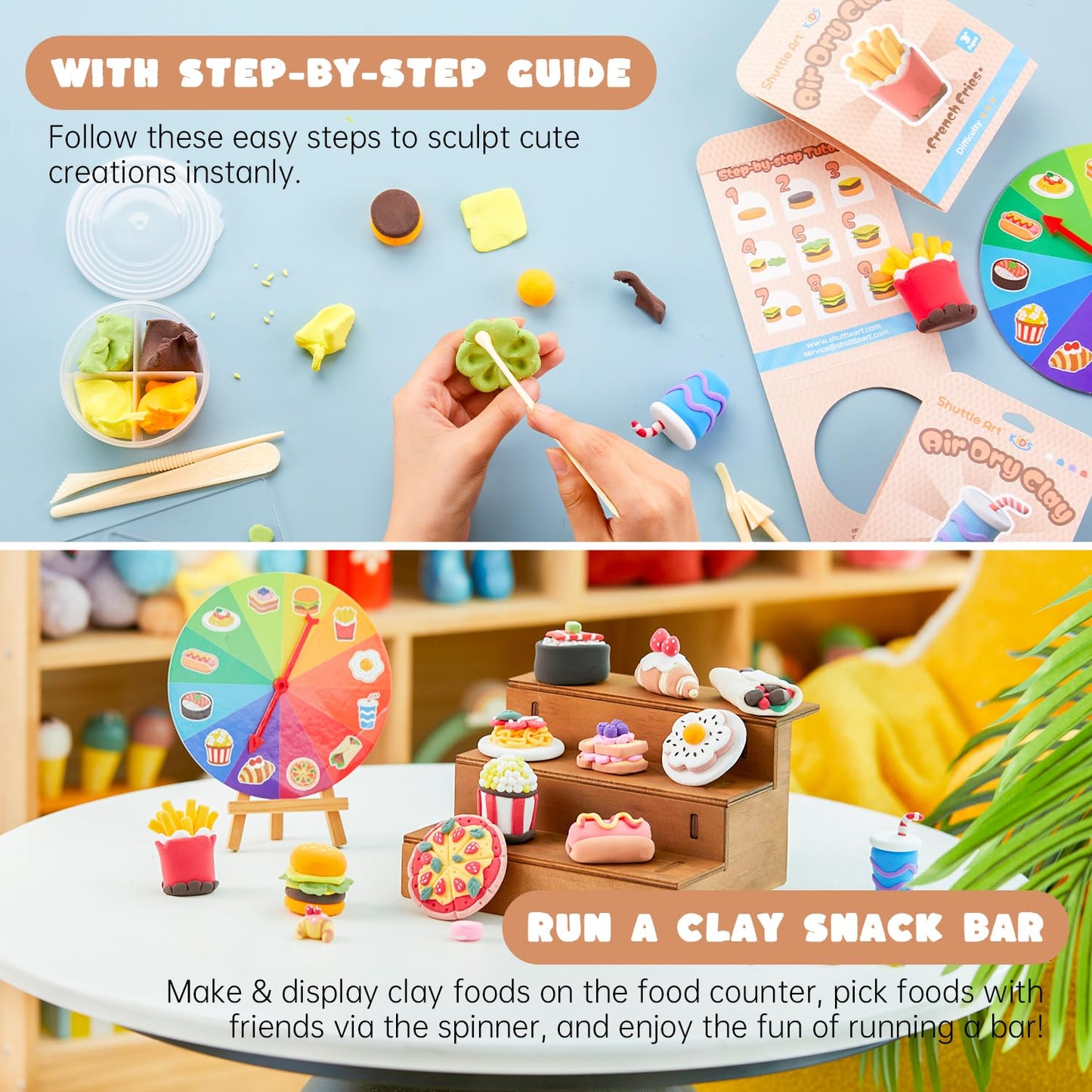 Shuttle Art Air Dry Clay for Kids - Food Store, 21 PCS Modeling Clay Kit with Sculpting Tools and Tutorials, Safe & Non-Sticky, Craft Gifts for Boys & Girls