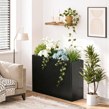 Nessxa Tall Metal Planter Box for Outdoor Plants 38" L x 13" W x 30", Heavy Duty Steel Large Rectangular Planter Box with Removable Insert Shelf, Modern Décor for Tall Plants, Trees, Flowers (Black)