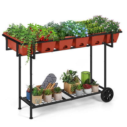 Vrisa Elevated Raised Garden Bed Outdoor with Legs 43x17x29 in Plastic Standing Planter Box with Storage Shelf and Wheels Vegetables Herbs Flowers Gardening Boxes for Backyard, Patio, Balcony, Black