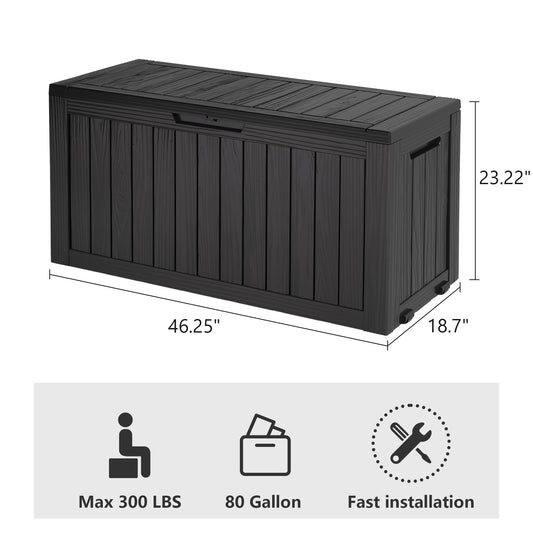 LHBGO 80 Gallon Deck Box Large Outdoor Storage Boxfor Patio Furniture,Outdoor Cushions, Garden Tools, Sports Equipment and Pool Supplies, Waterproof, Resin, Lockable