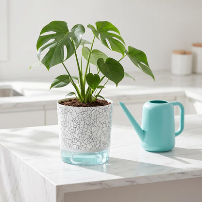 Samhe 4 Pack Self Watering Pots for Indoor Plants, 4/5.5 Inch Lightweight Planters with Water Reservoir, Flower Pots for African Violet, Spider Plant, Orchid