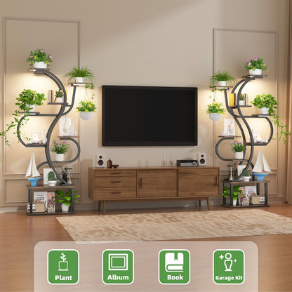 runjuly Plant Stand Indoor with Grow Light, 9 Tiered Indoor Plant Stand, 68" Tall Flower Stand Plant Shelf Indoor, Double S Shape Plant Holder, Versatile Plant Hanger for Living Room, Bedroom, Patio