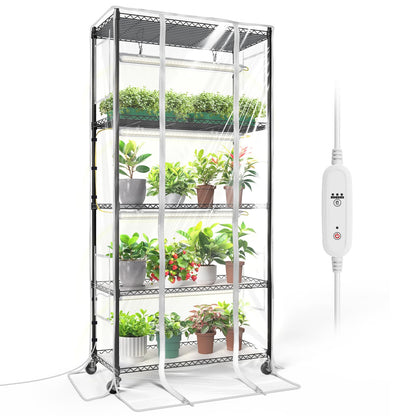 Bstrip Indoor Greenhouse with Grow Light, Mini Green House with 4 Pack T8 Full Spectrum Plant Lights with Timer, Indoor Greenhouse Cabinet for Indoor Plant, Seed Starting, Seed Tray, 29.5"x13.8"x59"