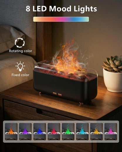 Essential Oil Diffuser, Fireplace Flame Aromatherapy Diffuser 500ml Aroma Humidifier for Home with 8 Colors Night Light, Timer, Auto-Off, Noiseless Scent Diffuser for Bedroom, Office,Yoga