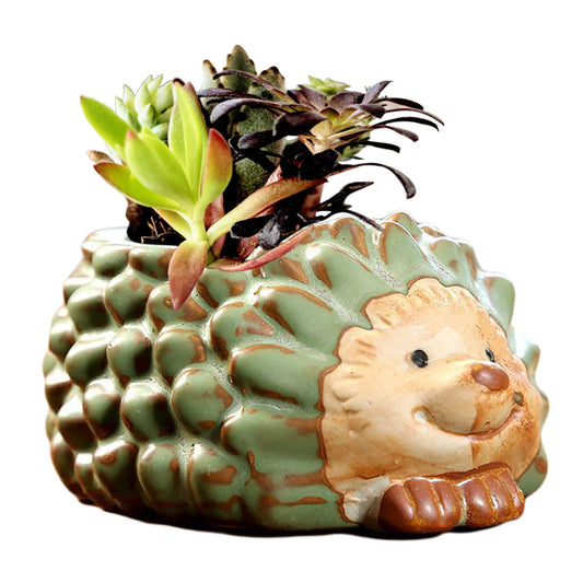 DIYOMR Small Ceramic Planter Pot, 4.3" Vintage Bronze Animal Planters Ceramic Flowerpot Succulent Pots Cactus Pot for Office Home Desktop Decor - Plants Not Included (Hedgehog Pot)