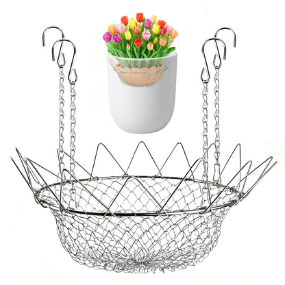 Adjustable Planter Insert, Heavy-Duty Rustproof Stainless Steel Plant Riser for Large Pots, Outdoor and Indoor Flower Pot Filler with Chains, Decorative Plant Elevator for Home Patio Balcony Garden