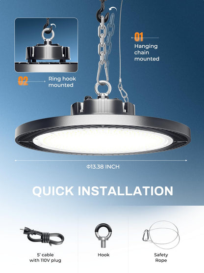 ELEKICO Super Bright 250w UFO LED High Bay Light 35000lm with Plug 5ft Cable (Eqv.1000w Mh/Hps/Hid),5000k High Bay Led Shop Lights Garage Lighting for Garage Factory Workshop Warehouse Barn -6pack